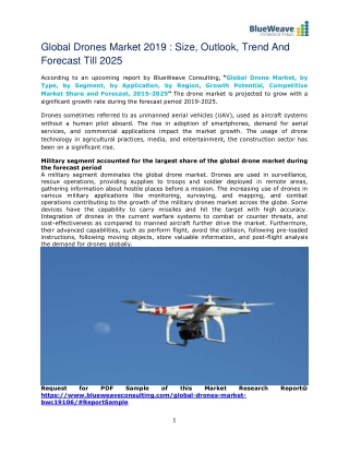 Global Drones Market 2019 : Size, Outlook, Trend And Forecast Till 2025