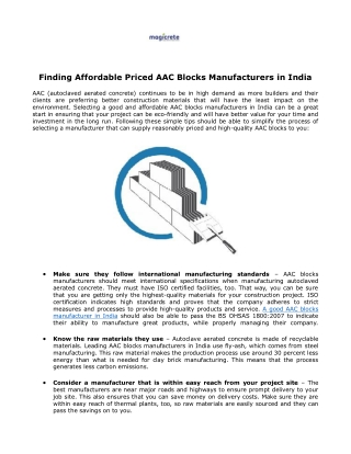 Finding Affordable Priced AAC Blocks Manufacturers in India