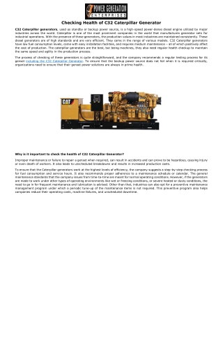 Checking Health of C32 Caterpillar Generator