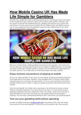 How Mobile Casino UK Has Made Life Simple for Gamblers