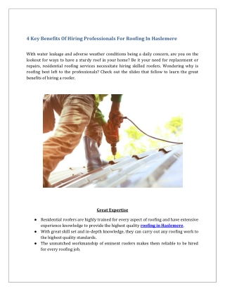 4 Key Benefits Of Hiring Professionals For Roofing In Haslemere