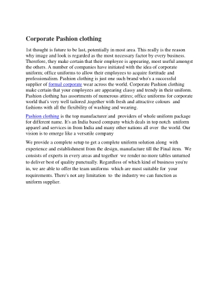 Corporate uniform manufacturer 