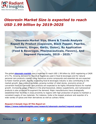 Oleoresin Market Size is expected to reach USD 1.99 billion by 2019-2025