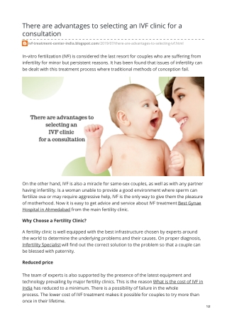 There are advantages to selecting an IVF clinic for a consultation