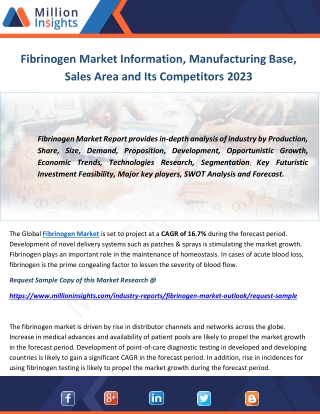 Fibrinogen Market Information, Manufacturing Base, Sales Area and Its Competitors 2023