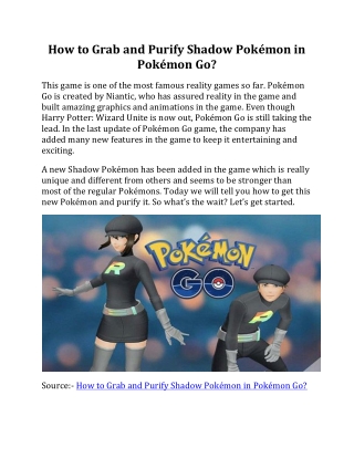 How to Grab and Purify Shadow Pokémon in Pokémon Go?