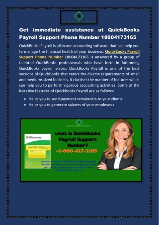 Get immediate assistance at QuickBooks Payroll Support Phone Number 18004173165