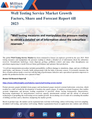 Well Testing Service Market Growth Factors, Share and Forecast Report till 2023