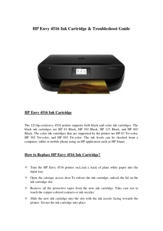 HP Envy 4516 Ink Cartridge & Troubleshoot Guide