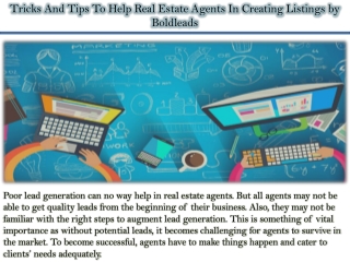 Tricks And Tips To Help Real Estate Agents In Creating Listings by Boldleads