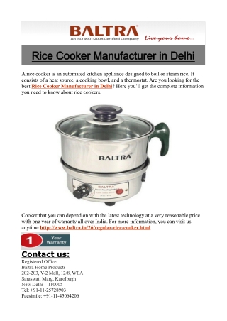 Rice Cooker Manufacturer in Delhi