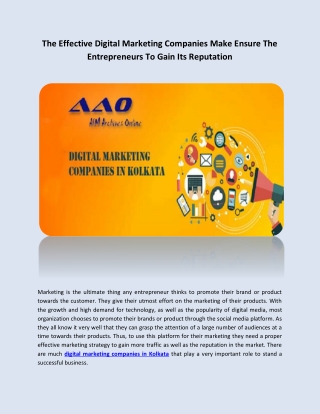 The Effective Digital Marketing Companies Make Ensure The Entrepreneurs To Gain Its Reputation