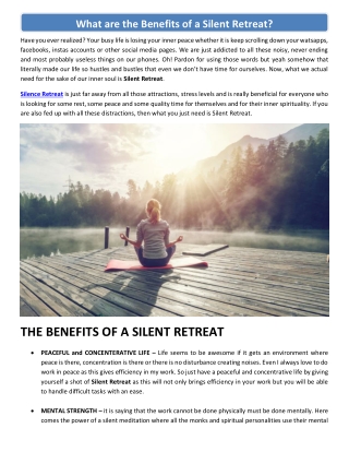 Benefits of Silent Retreat
