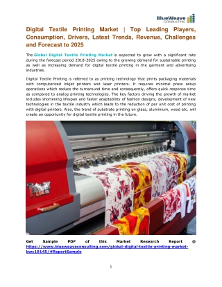 Digital Textile Printing Market | Top Leading Players, Consumption, Drivers, Latest Trends, Revenue, Challenges and Fore