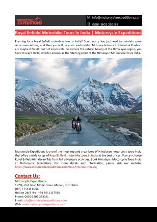 Royal Enfield Motorbike Tours In India-Motorcycle Expeditions