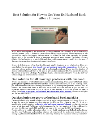 Best Solution for How to Get Your Ex Husband Back After a Divorce