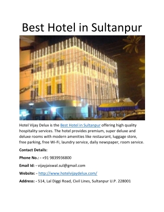 Best Hotel in Sultanpur