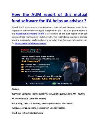 How the AUM report of this mutual fund software for IFA helps an advisor ?