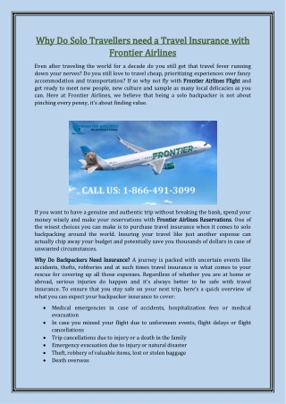 Why Do Solo Travellers need a Travel Insurance with Frontier Airlines