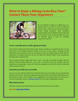 Want to Enjoy a Biking Costa Rica Tour? Contact These Tour Organizers