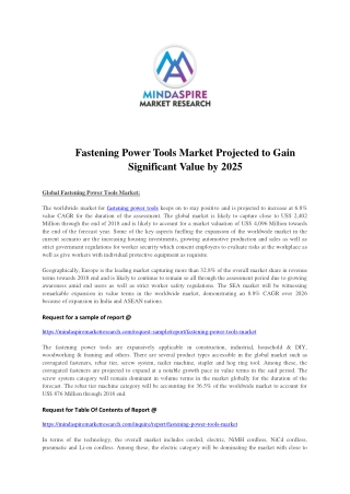 Fastening Power Tools Market Projected to Gain Significant Value by 2025