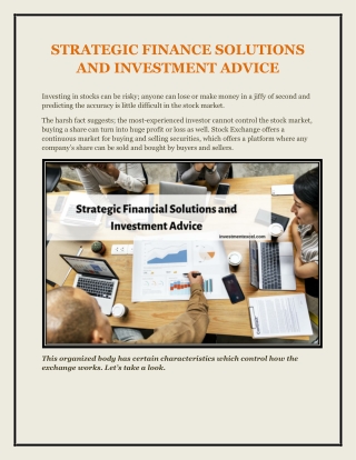 STRATEGIC FINANCE SOLUTIONS AND INVESTMENT ADVICE