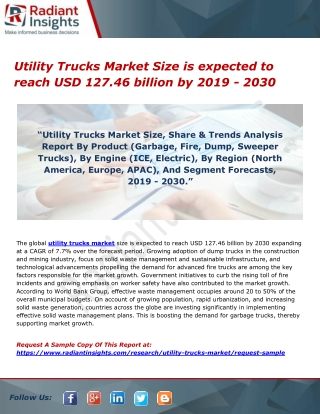 Utility Trucks Market Size is expected to reach USD 127.46 billion by 2019 - 2030