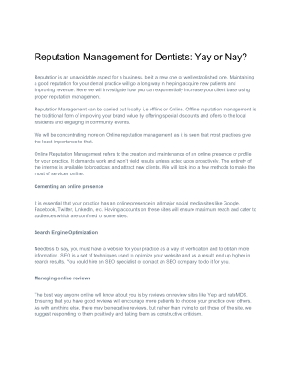 Reputation Management for Dentists: Yay or Nay?