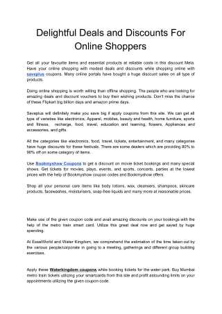 Delightful Deals and Discounts For Online Shoppers