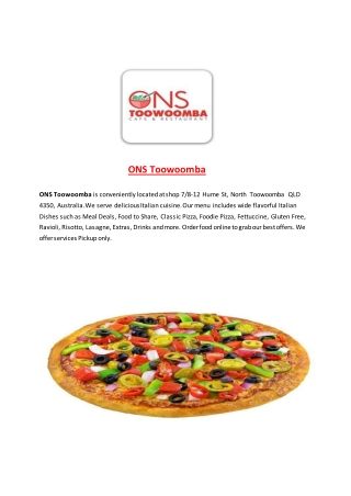 15% Off - ONS Toowoomba-North Toowoomba - Order Food Online