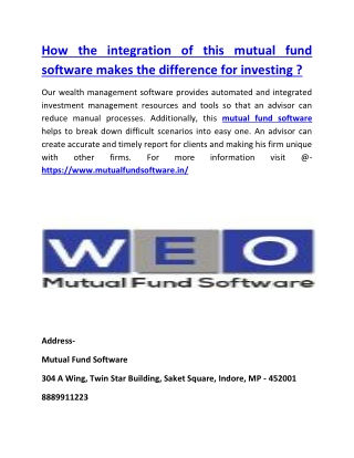 How the integration of this mutual fund software makes the difference for investing ?
