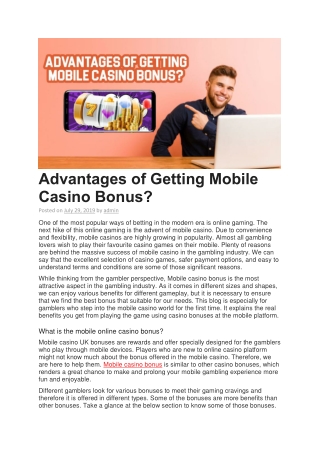 Advantages of Getting Mobile Casino Bonus?