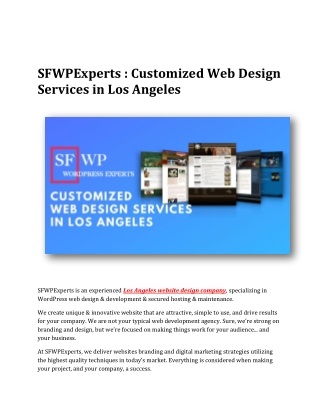 SFWPExperts : Customized Web Design Services in Los Angeles