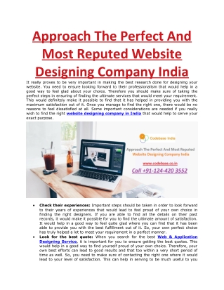Approach The Perfect And Most Reputed Website Designing Company India