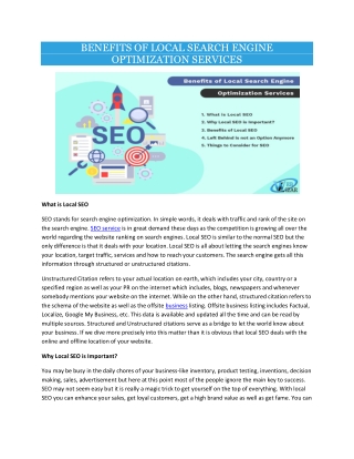 BENEFITS OF LOCAL SEARCH ENGINE OPTIMIZATION SERVICES