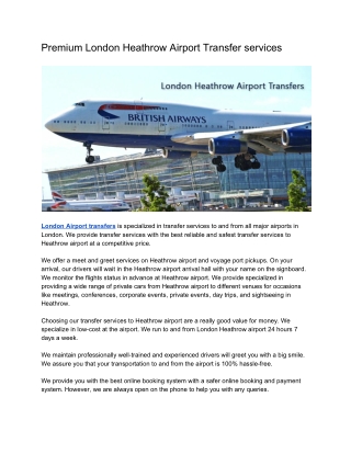 Premium London Heathrow Airport Transfer services