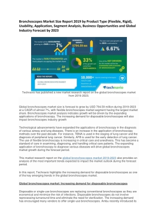 Bronchoscopes Market Size Report 2019 by Product Type (Flexible, Rigid), Usability, Application, Segment Analysis, Busin