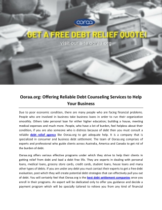 Ooraa.org: Offering Reliable Debt Counseling Services to Help Your Business