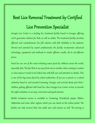 Best Lice Removal Treatment by Certified Lice Prevention Specialist