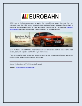 Eurobahn: BMW Repair Service at Fair Price in Greensboro, NC