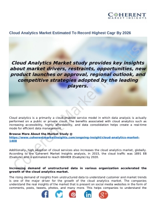 Cloud Analytics Market Estimated To Record Highest Cagr By 2026