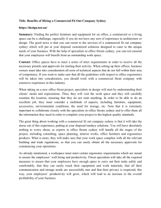 Benefits of Hiring a Commercial Fit Out Company Sydney