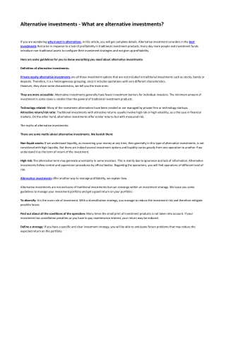 Alternative investments - What are alternative investments?