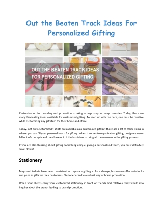 Out the Beaten Track Ideas For Personalized Gifting