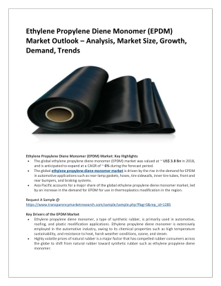 Ethylene Propylene Diene Monomer (EPDM) Market Volume Forecast and Value Chain Analysis 2019-2027