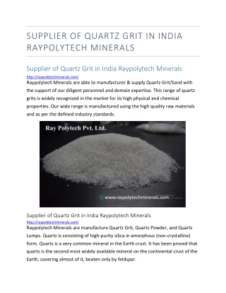 Supplier of Quartz Grit in India Raypolytech Minerals