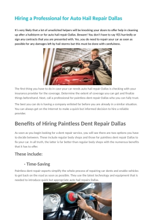 Hiring a Professional for Auto Hail Repair Dallas