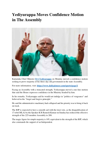 Yediyurappa moves confidence motion in the Assembly