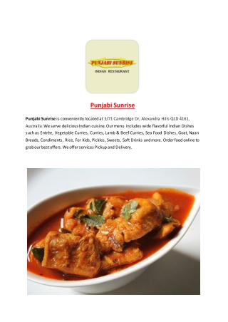 15% Off - Punjabi Sunrise-Alexandra Hills - Order Food Online