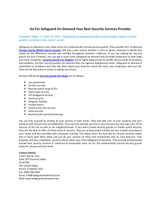 Go For Safeguard On Demand Your Best Security Services Provider
